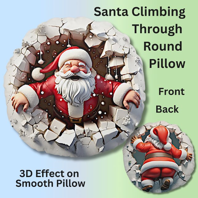 Santa Climbing durch den 3D-Effekt des weißen Kiss Rundes Kissen (Von Creator hochgeladen)