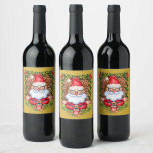Santa Cllaus Yoga Namaste Pose Weihnachten Weinetikett