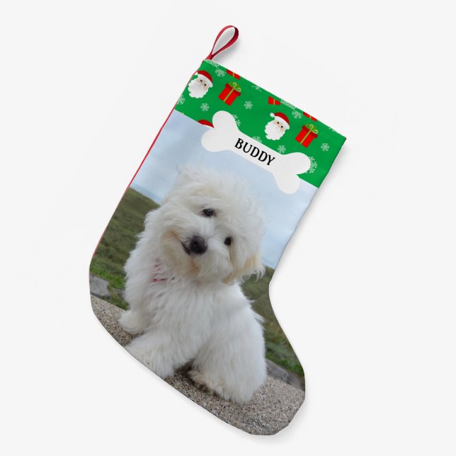 Santa Cluas Dog Bone Foto Kleiner Weihnachtsstrumpf (Vorderansicht (hängend))
