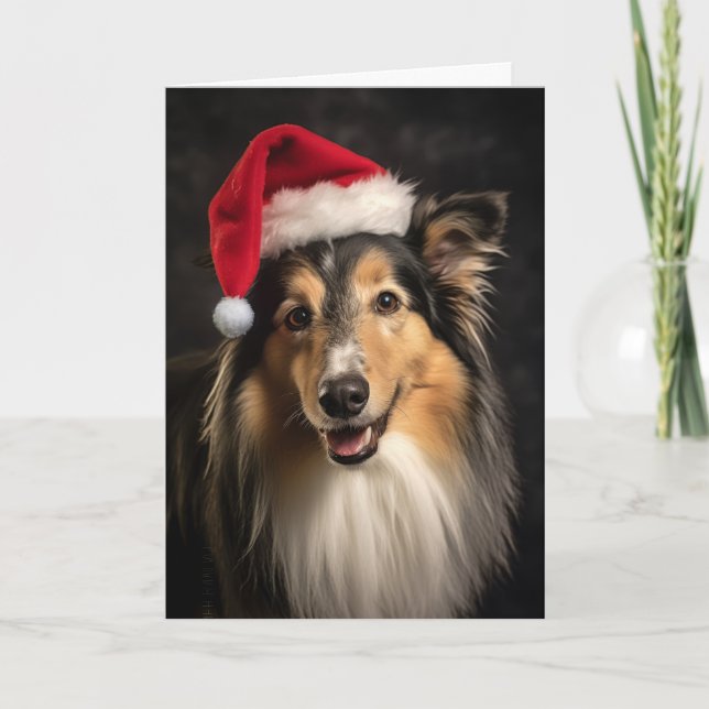 Santa Collie Feiertagskarte (Vorderseite)