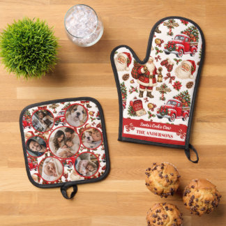 Santa Cookie Crew Familienfoto-Collage Weihnachten Ofenhandschuh & Topflappen-Set