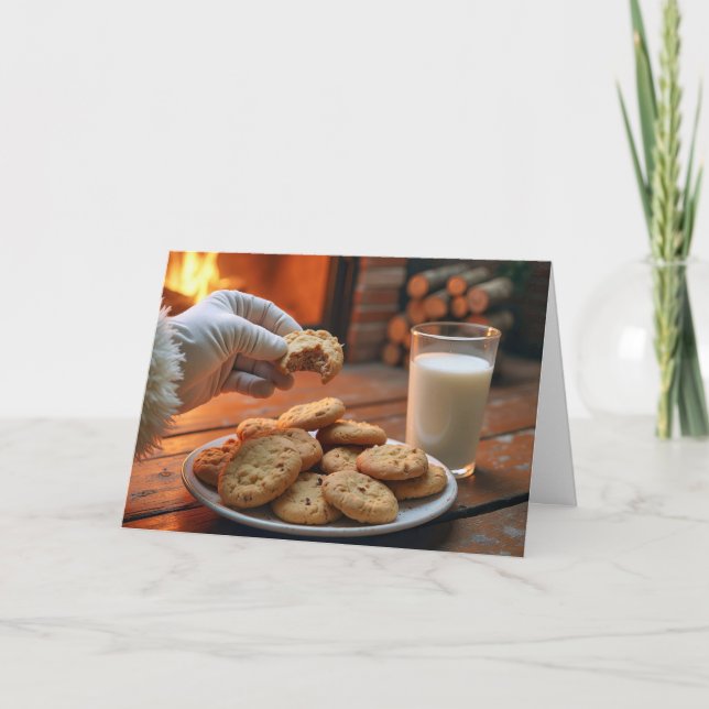 Santa Cookies am Kamin Feiertagskarte (Vorderseite)
