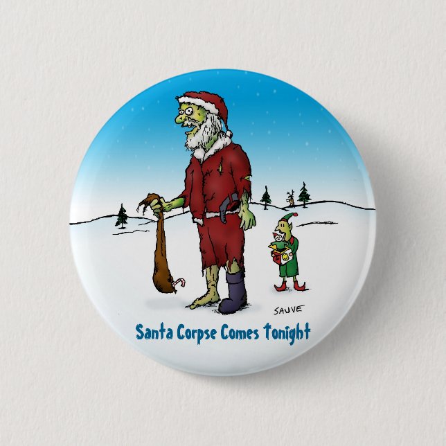 Santa Corpse Funny Zombie Cartoon Button (Vorderseite)