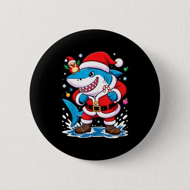 Santa Costume For Kids Boys Adults Funny Shark Chr Button (Vorderseite)
