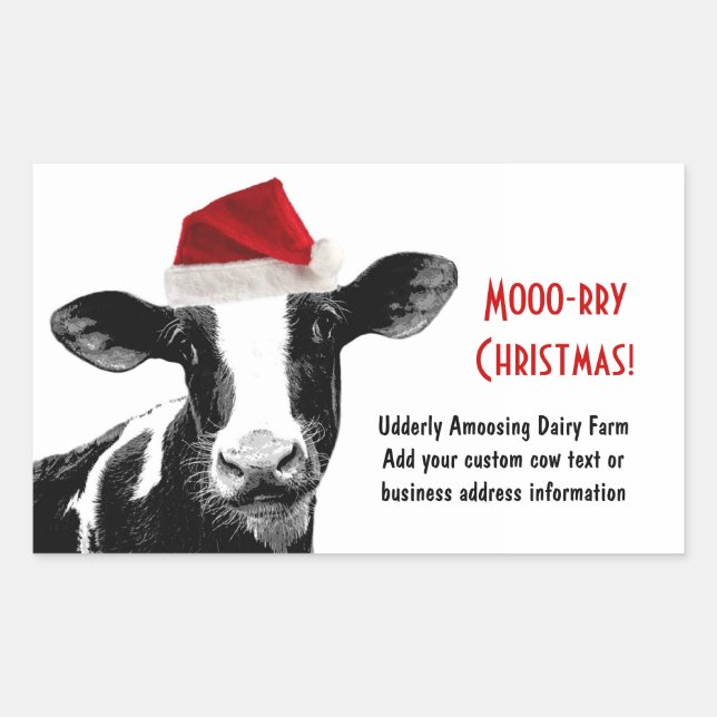 Santa Cow - Milchkühe mit Weihnachtsmannmütze Rechteckiger Aufkleber (Vorderseite)