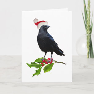 Santa Crow Holly Weihnachtskarte Karte