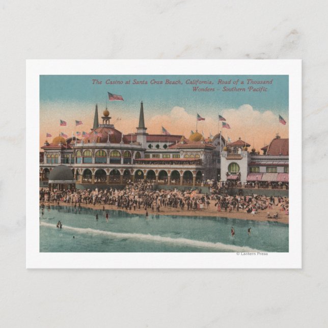 Santa Cruz, CA - Casino und Santa Cruz Beach Postkarte (Vorderseite)