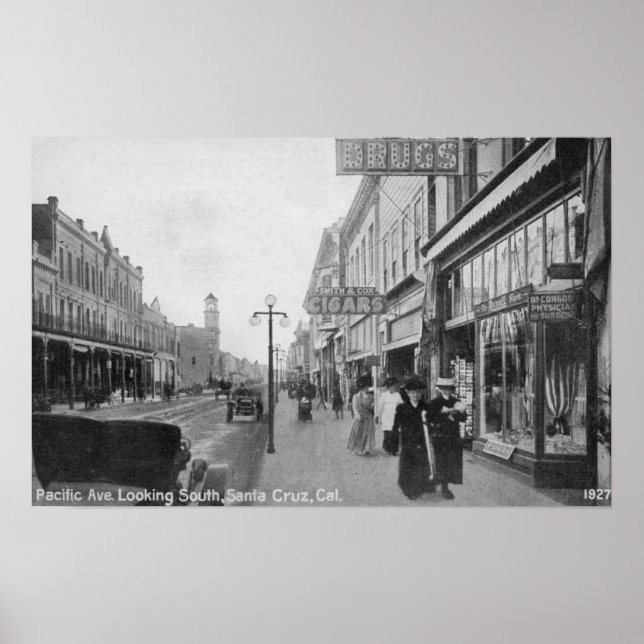 Santa Cruz, CA - Pacific Avenue Looking Poster (Vorne)