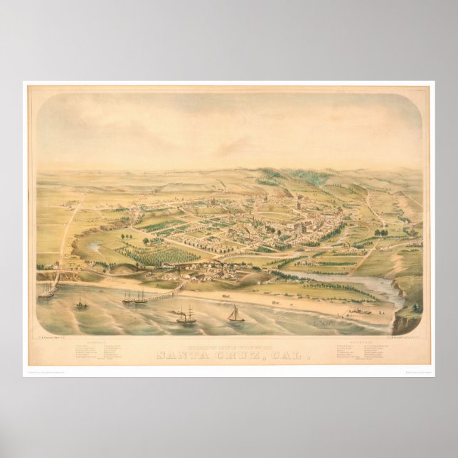 Santa Cruz, CA. Panoramakarte (1586A) - restaurier Poster (Vorne)