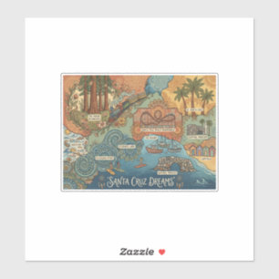 Santa Cruz California Dreams Karte – Lebendige Küs Aufkleber