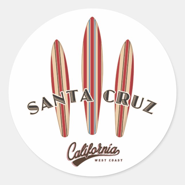 Santa Cruz California Drei Surfboards Runder Aufkleber (Vorderseite)