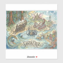 Santa Cruz California Illustrated Map Mythical