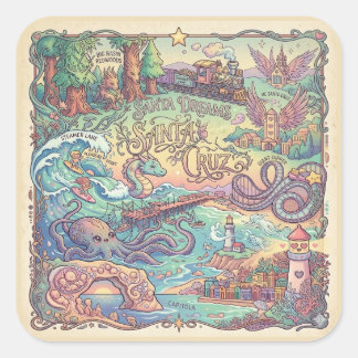 Santa Cruz California Illustrierte Karte Dreamscap Quadratischer Aufkleber