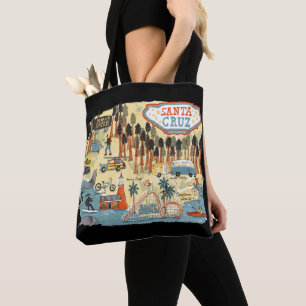 Santa Cruz California Illustrierte Karte Schwarz Tasche