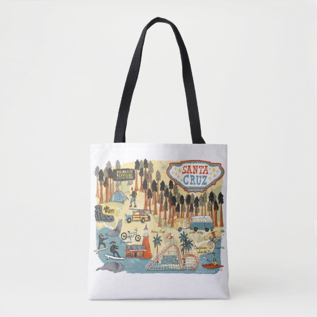 Santa Cruz California Illustrierte Karte Tasche (Vorderseite)