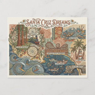 Santa Cruz California Träumekarte UCSC Surfen Postkarte