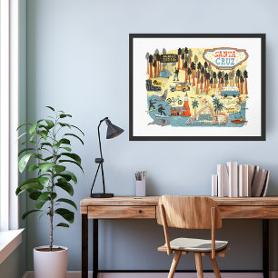Santa Cruz California UCSC Karte Beschreibung Poster
