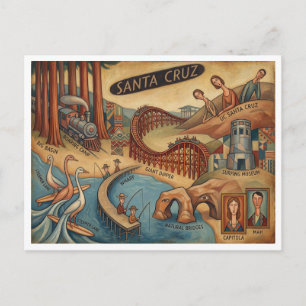 Santa Cruz California Whimsical Karte UCSC Boardwa