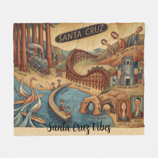 Santa Cruz California Whimsical Map UCSC Boardwalk Fleecedecke