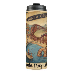Santa Cruz California Whimsical Map UCSC Boardwalk Thermosbecher