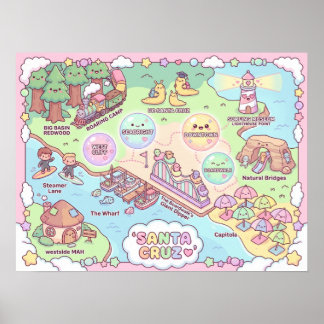 Santa Cruz Fantasy Map – Mythische Küstenkunst Pri Poster