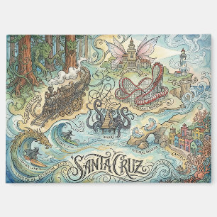 Santa Cruz Kalifornien Illustrierte Karte Mythisch Magnet
