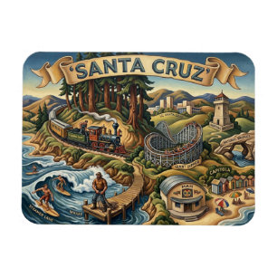Santa Cruz Kalifornien Illustrierte Karte UCSC Pie Magnet