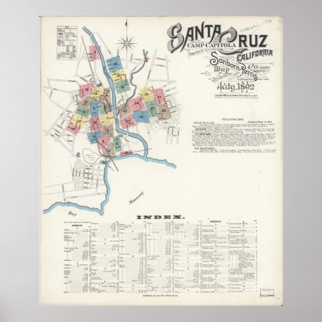 Santa Cruz Kalifornien Karte 1892 Poster (Vorne)