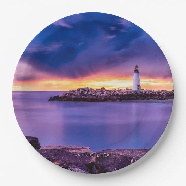 Santa Cruz, Kalifornien, Leuchtturm Pappteller (Vorderseite)
