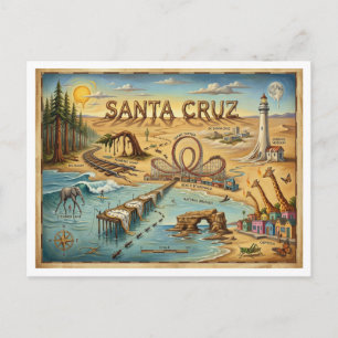 Santa Cruz Pop Art Karte – Kühnes Küstenlandmarke