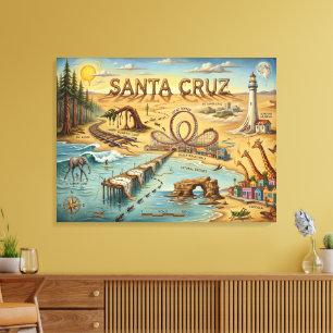 Santa Cruz Pop Art Karte – Kühnes Küstenlandmarke Leinwanddruck