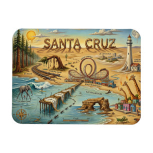 Santa Cruz Pop Art Karte – Kühnes Küstenlandmarke Magnet