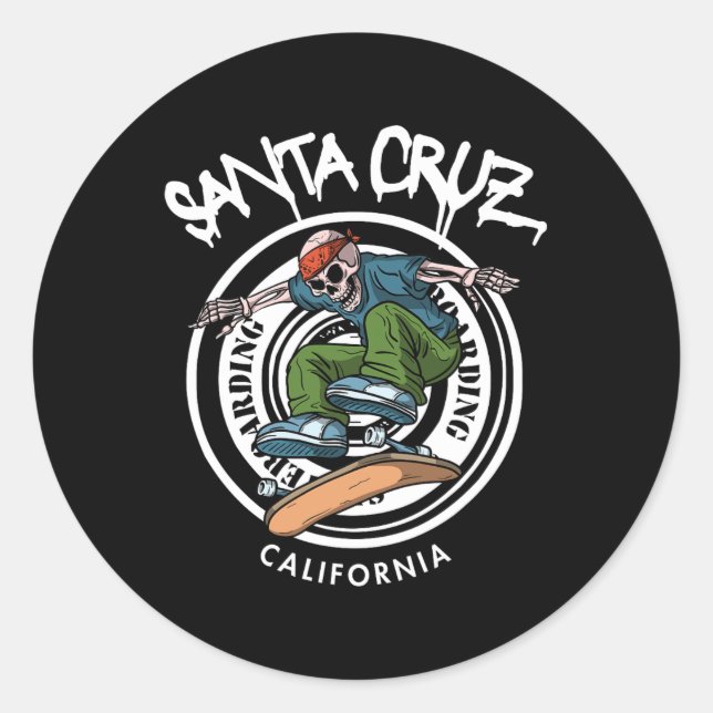 Santa Cruz Skater Laid Back California Skeleton Sk Runder Aufkleber (Vorderseite)
