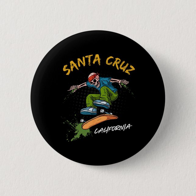 Santa-Cruz Skeleton Skateboard Beach Funny Hallowe Button (Vorderseite)