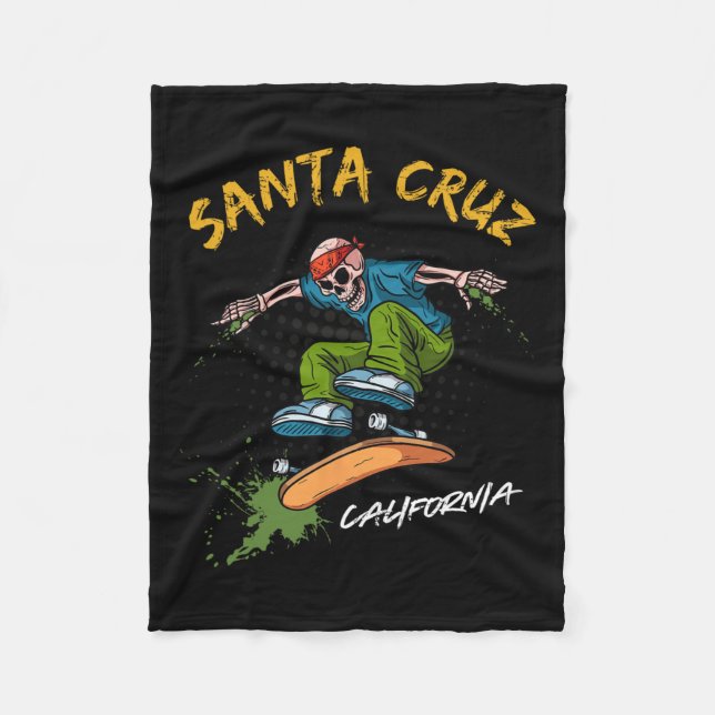 Santa-Cruz Skeleton Skateboard Beach Funny Hallowe Fleecedecke (Vorderseite)