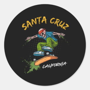 Santa-Cruz Skeleton Skateboard Beach Funny Hallowe Runder Aufkleber