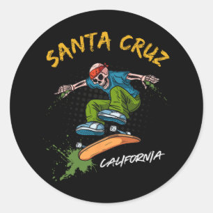 Santa-Cruz Skeleton Skateboard Beach Funny Hallowe Runder Aufkleber