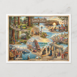 Santa Cruz Vibe Map – Kultur Küsten Art Print Postkarte