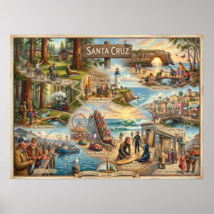 Santa Cruz Vibe Map – Kultureller Küstenkunst Druc Poster