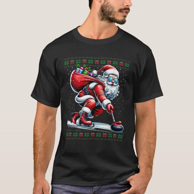 Santa Curling Ugly Christmas Sweater T-Shirt (Vorderseite)