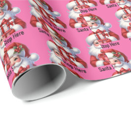 Santa Cute Jolly Girl Pink Red Presents Geschenkpapier