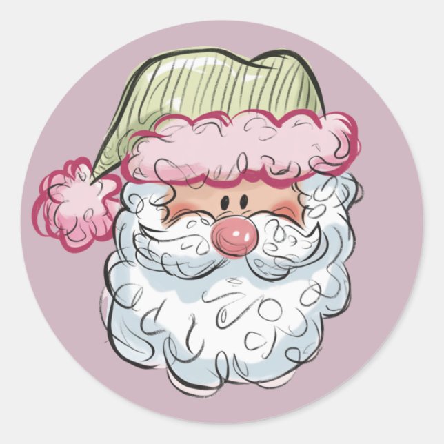 Santa Cute Santa Claus Xmas Holiday Pink  Runder Aufkleber (Vorderseite)