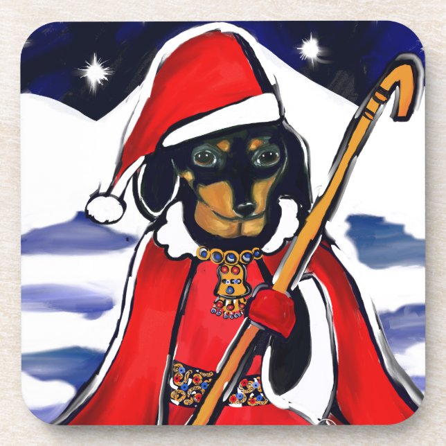 SANTA DACHSHUND GETRÄNKEUNTERSETZER (Vorderseite)
