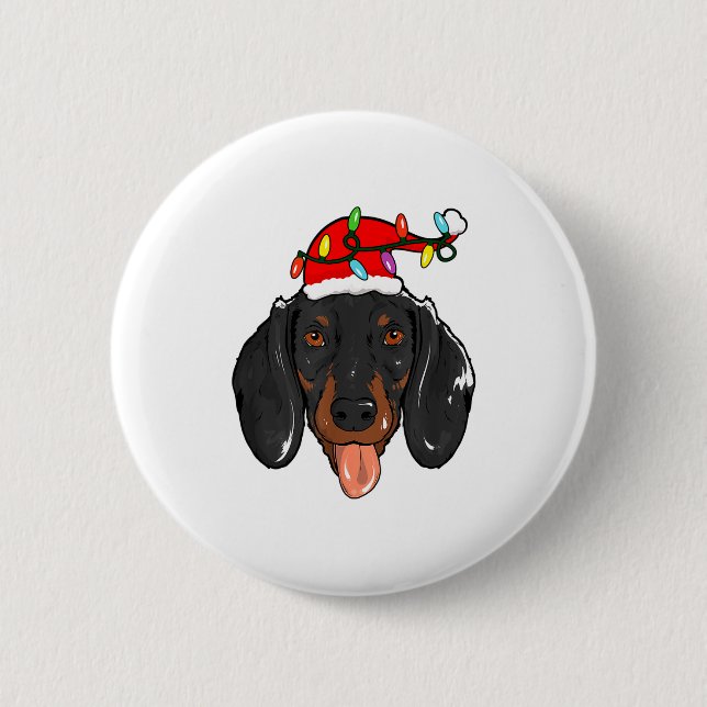 Santa-Dachshund-Licht-Weihnachten  Button (Vorderseite)