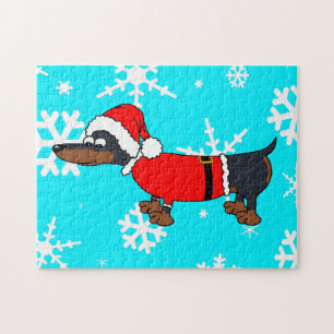 Santa Dackel Hund Schneeflocken Design Puzzle