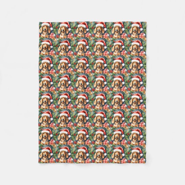 Santa Dackel und Evergreens: Fleecedecke (Vorderseite)