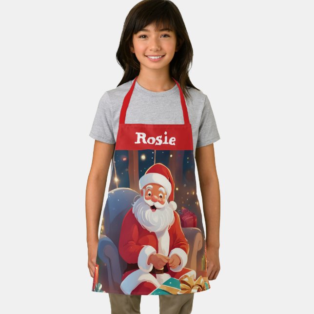 Santa Delivering Presents Red Girls Name Schürze (Insitu)