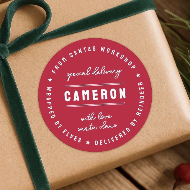 Santa Delivery Sticker | Christmas Gift Seal Label (Santa special delivery gift sticker seal - wrapped by elves, delivered by reindeer!)