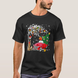 Santa Deutscher Schäferhund Roter Pickup-Truck mit T-Shirt