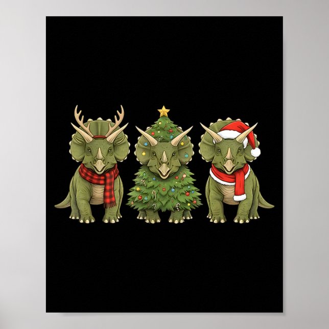 Santa Dinosaur Christmas Tree Triceratops Lover Xm Poster (Vorne)